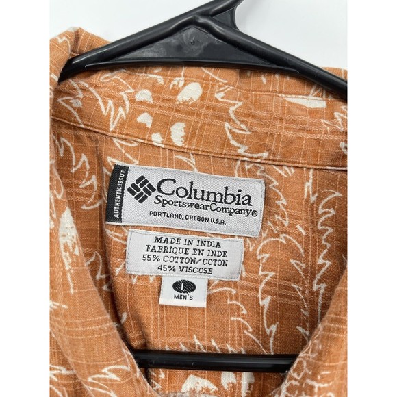 Columbia Sportswear‎ Size L Men's Hawaiian Shirt Orange/White with Palms - Picture 3 of 7